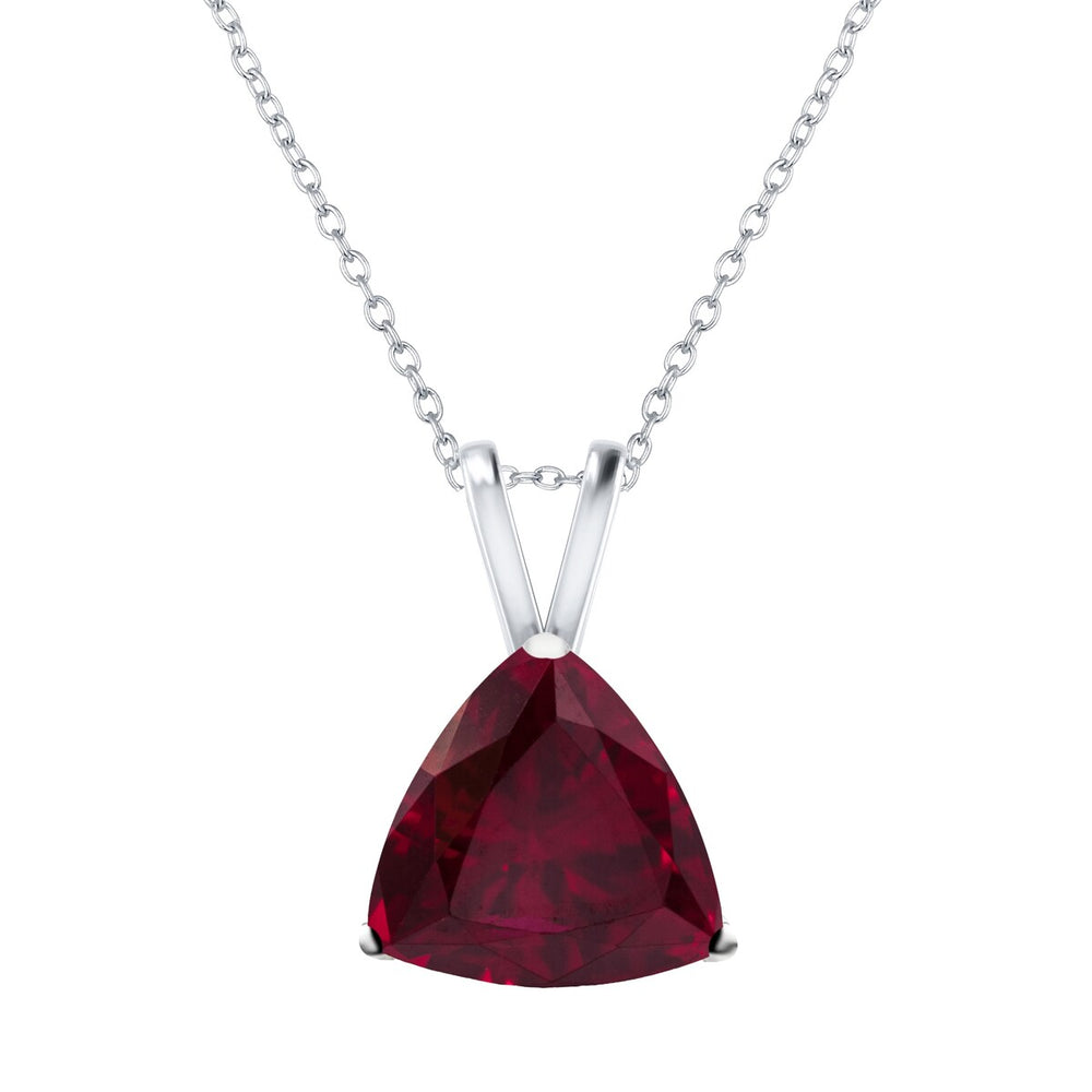 2.50 CT Ruby Sterling Silver Trillion Pendant Necklace