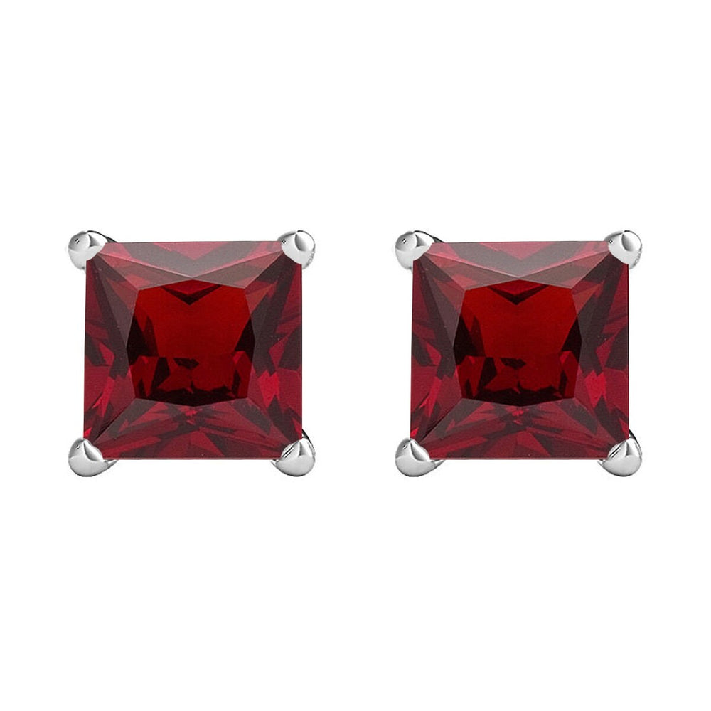 2.65CT Natural Garnet Square Cut Stud Earrings in Sterling Silver