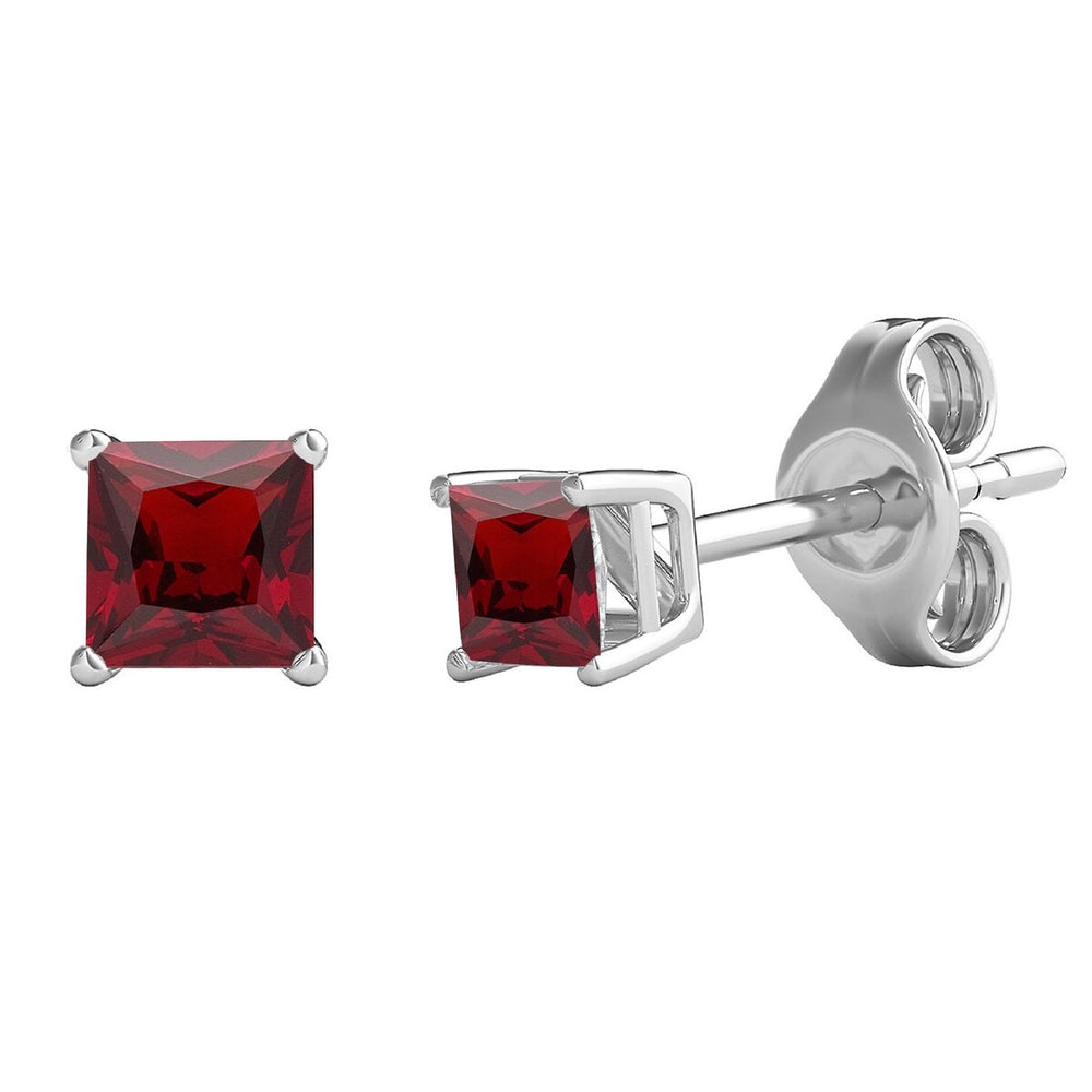 2.65CT Natural Garnet Square Cut Stud Earrings in Sterling Silver