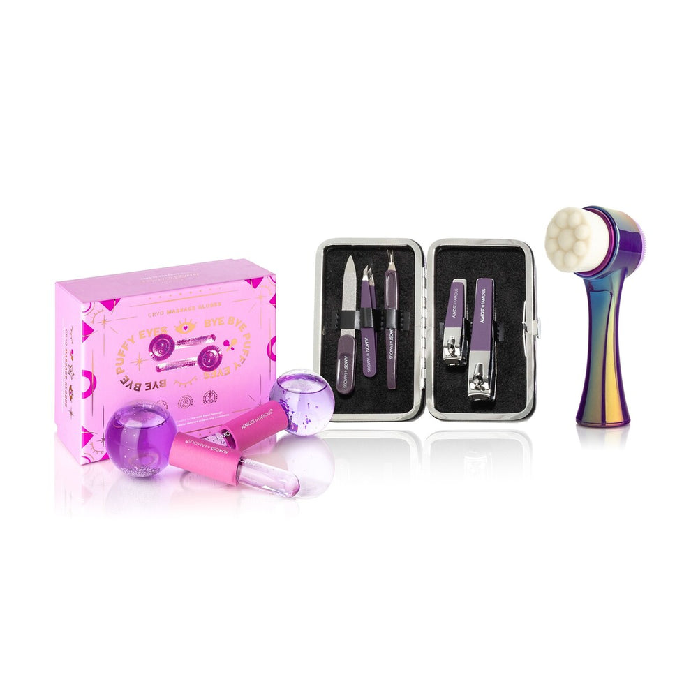 "Treat Yourself" 9pc Facial Essentials Kit - Purple and Silver