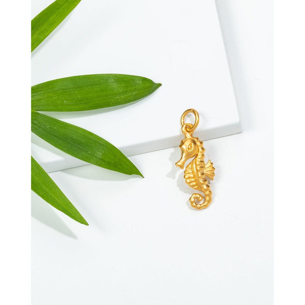 24k Gold-Plated Seahorse Pendant - White