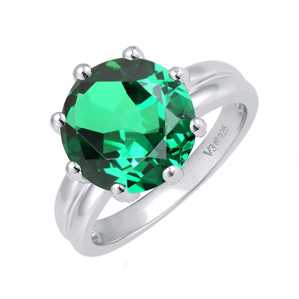 3 Carat Emerald Sterling Silver Solitaire Ring