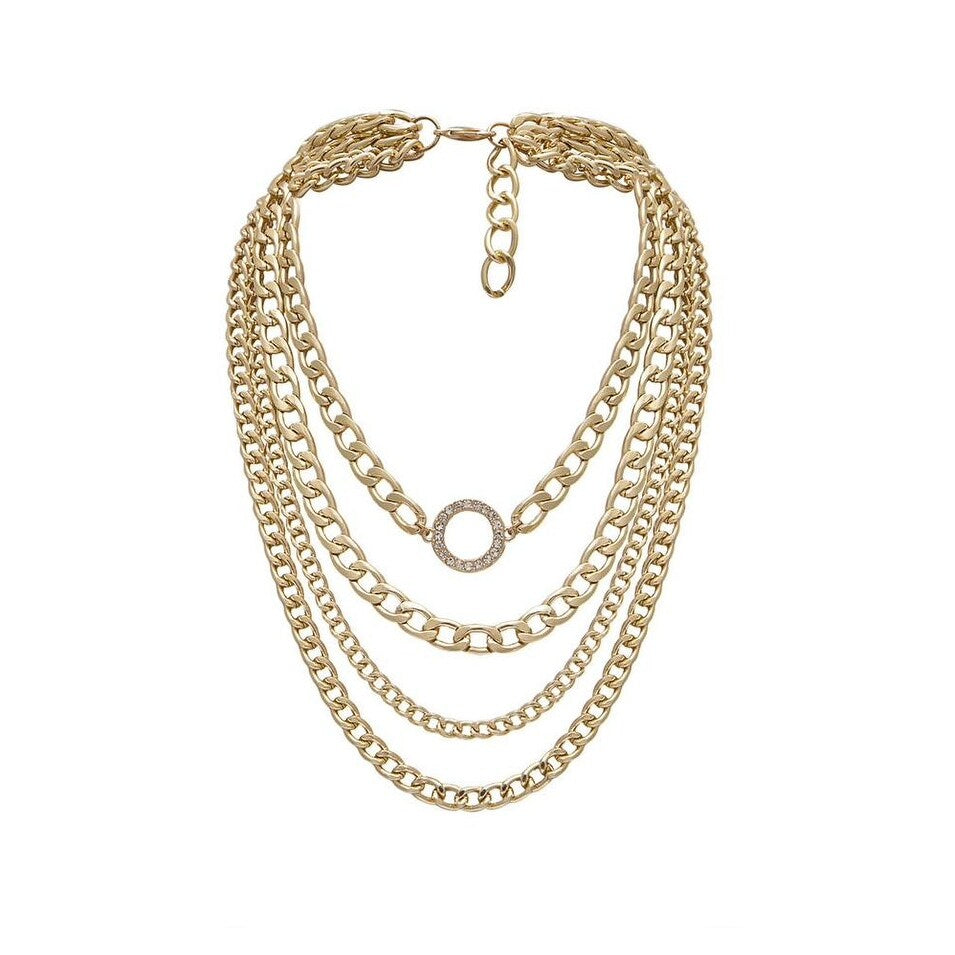 4 Layered Goldtone Chain Link Necklace - White