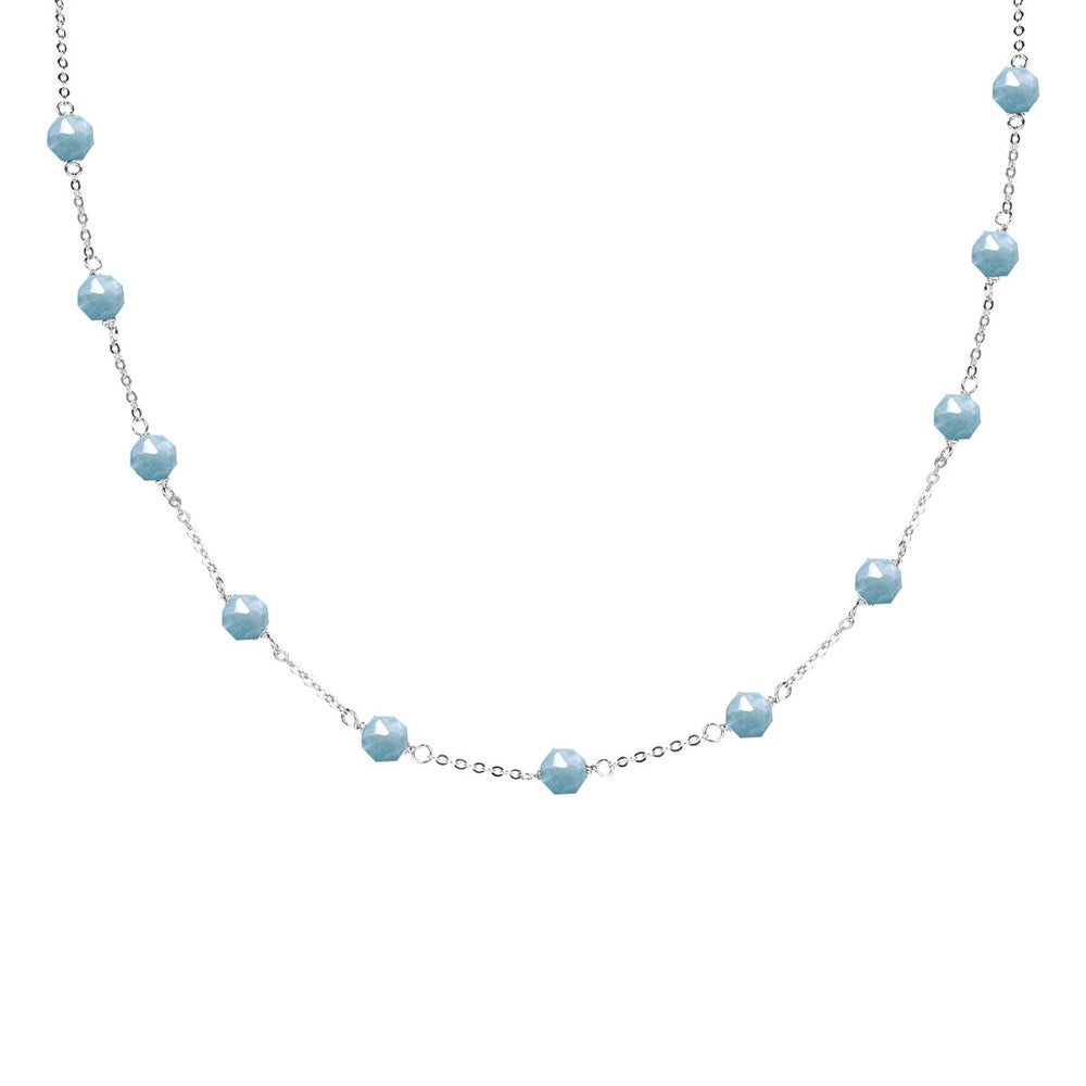 7.00CTTW Aquamarine Station Necklace 16" Chain and 2" Extention in Sterling Silver