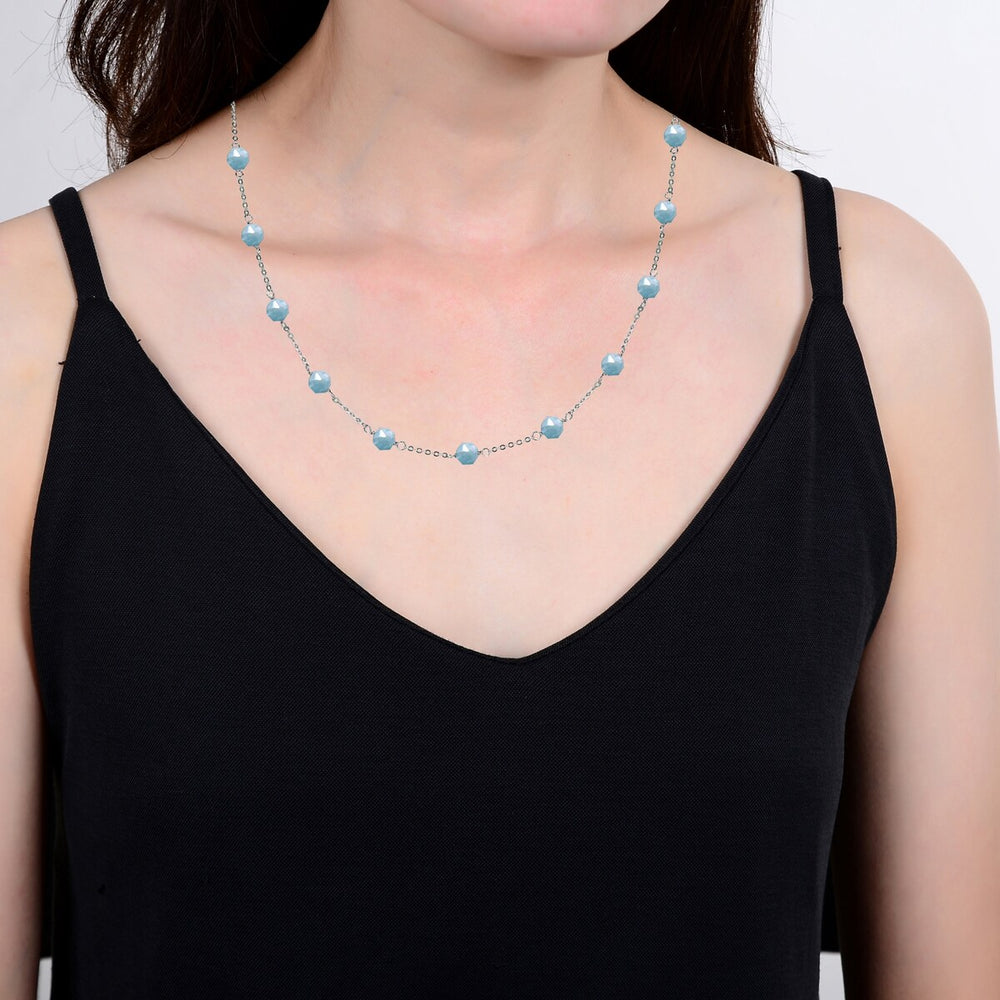 7.00CTTW Aquamarine Station Necklace 16" Chain and 2" Extention in Sterling Silver