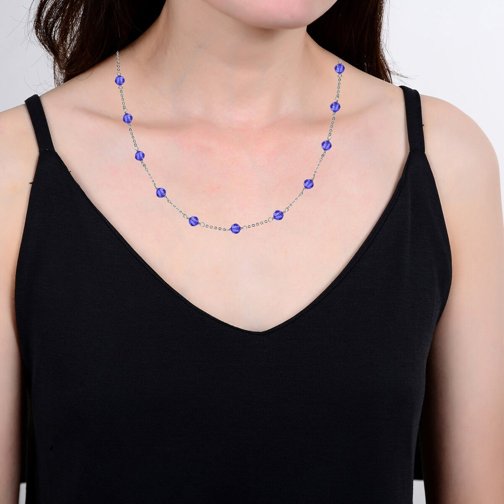 7.00Ct Tanzanite Station Necklace in Sterling Silver 16" Chain and 2" Extention