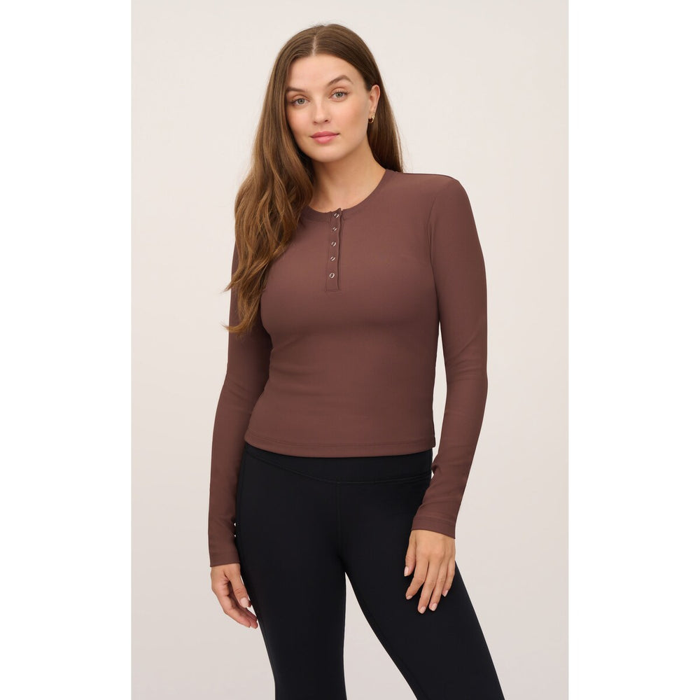 90 Degree By Reflex 2 Pack Ribbed Henley & Ribbed Long Sleeve Crew Neck Top