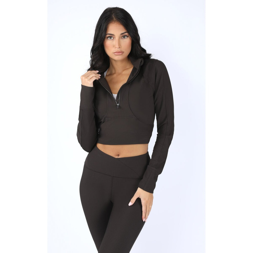 90 Degree By Reflex Interlink Ribbed Half Zip Crop Top Jacket