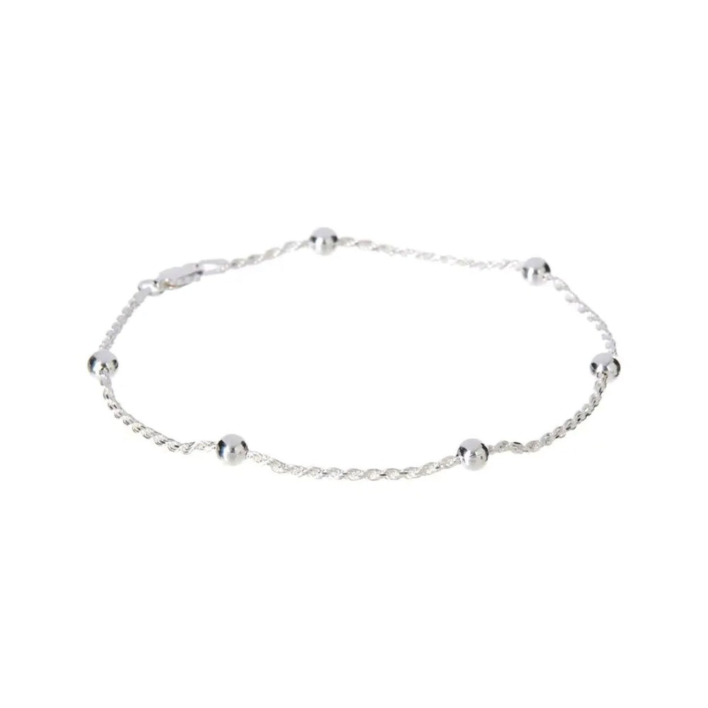 925 Sterling Silver 1.5MM Diamond Cut Rope Bead Anklet 9" or 10"