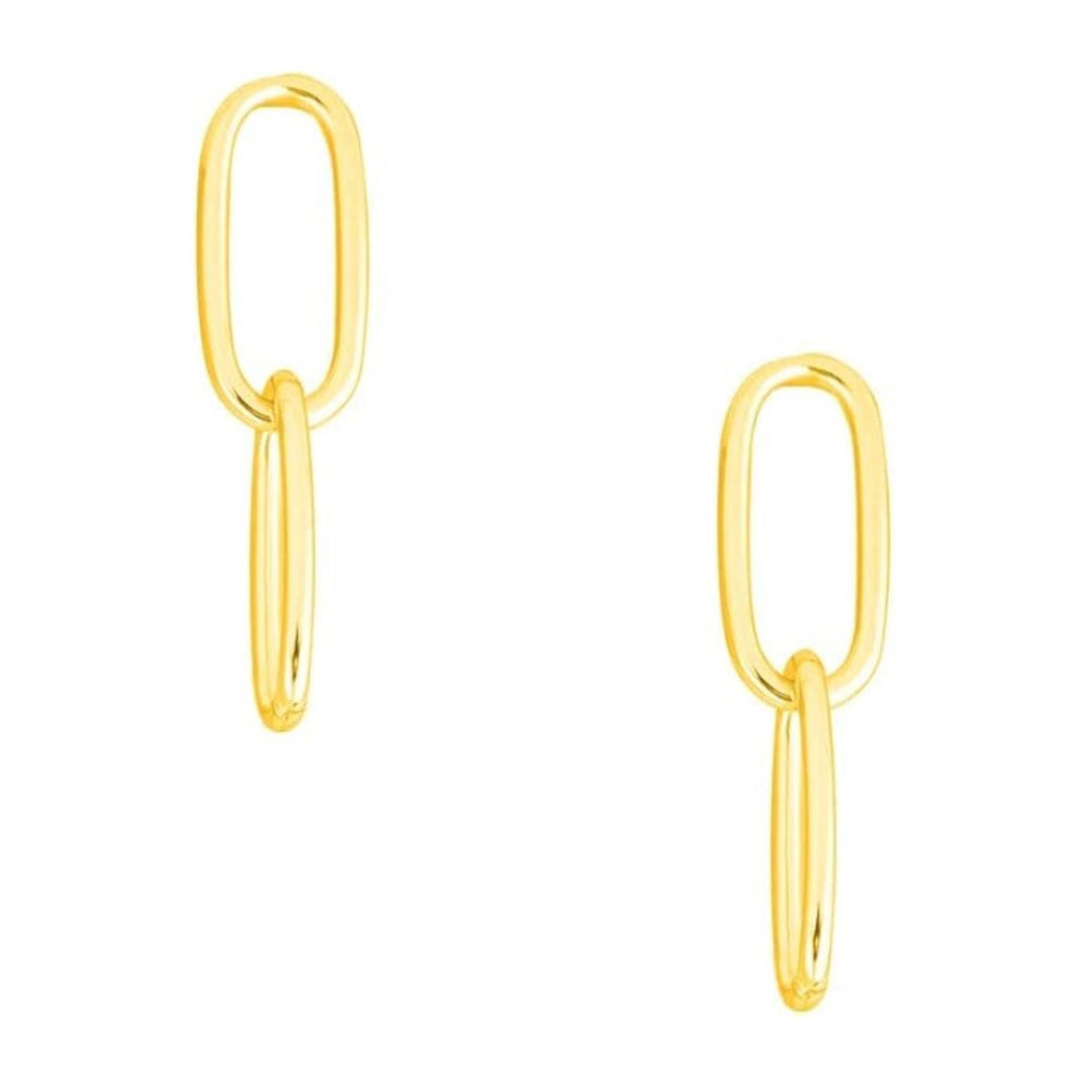 925 Sterling Silver 2 Row Gold Paperclip Chain Dangle Drop Earrings