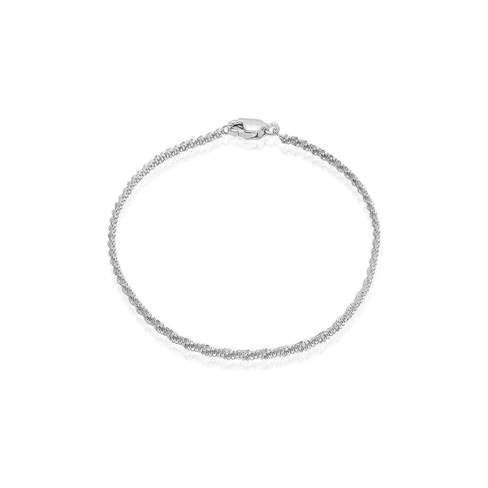 925 Sterling Silver 2MM Diamond Cut Roc Chain Anklet 9" or 10"