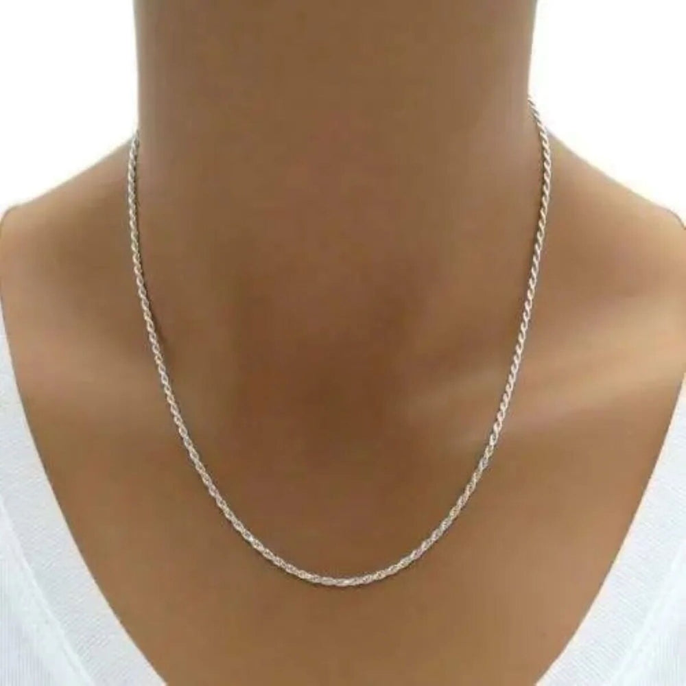 925 Sterling Silver 2MM Diamond Cut Rope Chain Necklace 16"-30"