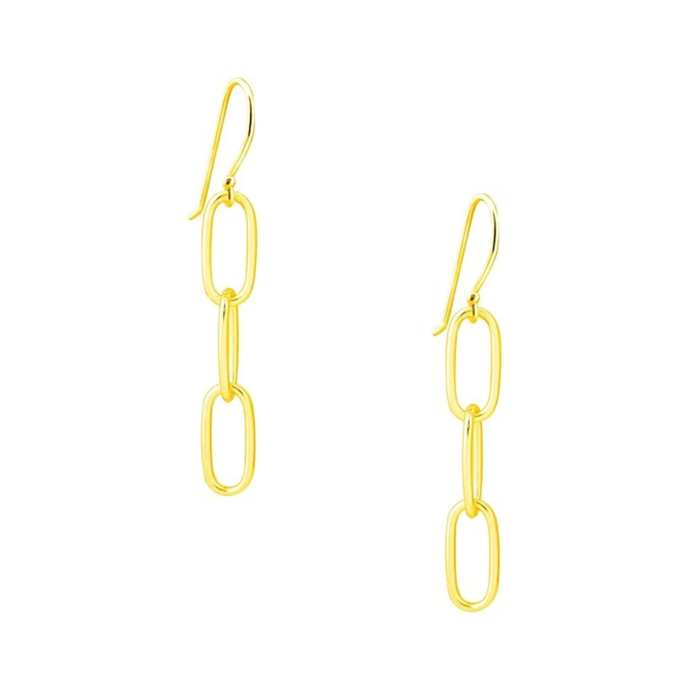 925 Sterling Silver 3 Row Gold Paperclip Dangle Drop Earrings