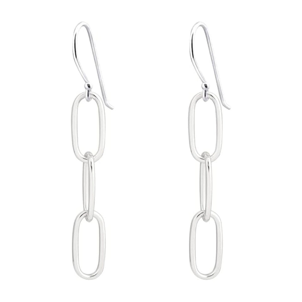 925 Sterling Silver 3 Row Paperclip Link Chain Dangle Drop Earrings