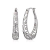 925 Sterling Silver 30mm Oval Filigree Hoop Earrings