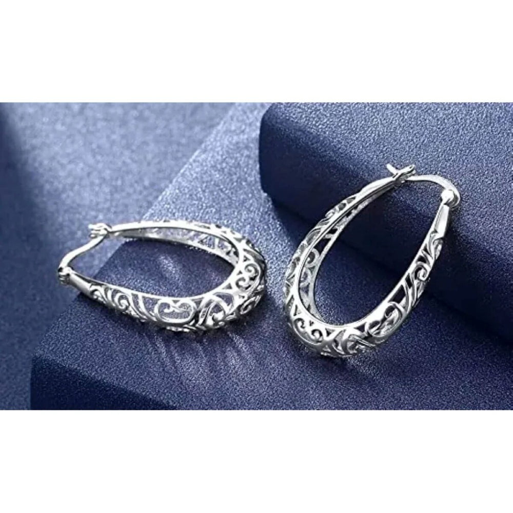 925 Sterling Silver 30mm Oval Filigree Hoop Earrings