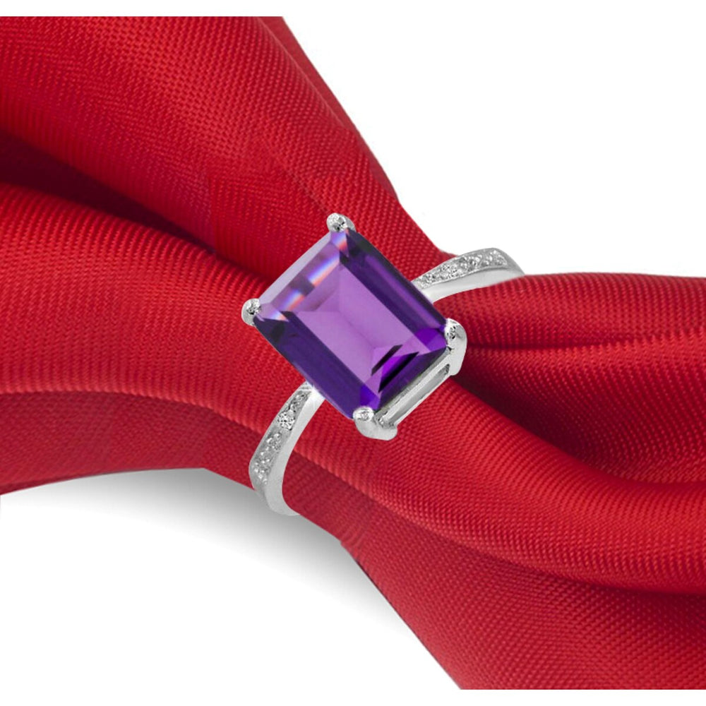 925 Sterling Silver 4.00 CTTW Emerald Cut Amethyst Ring Band Sizes 5-9 - Purple