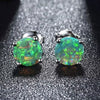 925 Sterling Silver 6MM Round Cut Green Fire Opal Stud Earrings - Green Opal