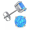 925 Sterling Silver 6mm Round Blue Fire Opal Stud Earrings - Blue Opal