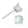 925 Sterling Silver 6mm Round White Fire Opal Stud Earrings - White Opal