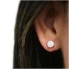 925 Sterling Silver 6mm Round White Fire Opal Stud Earrings - White Opal