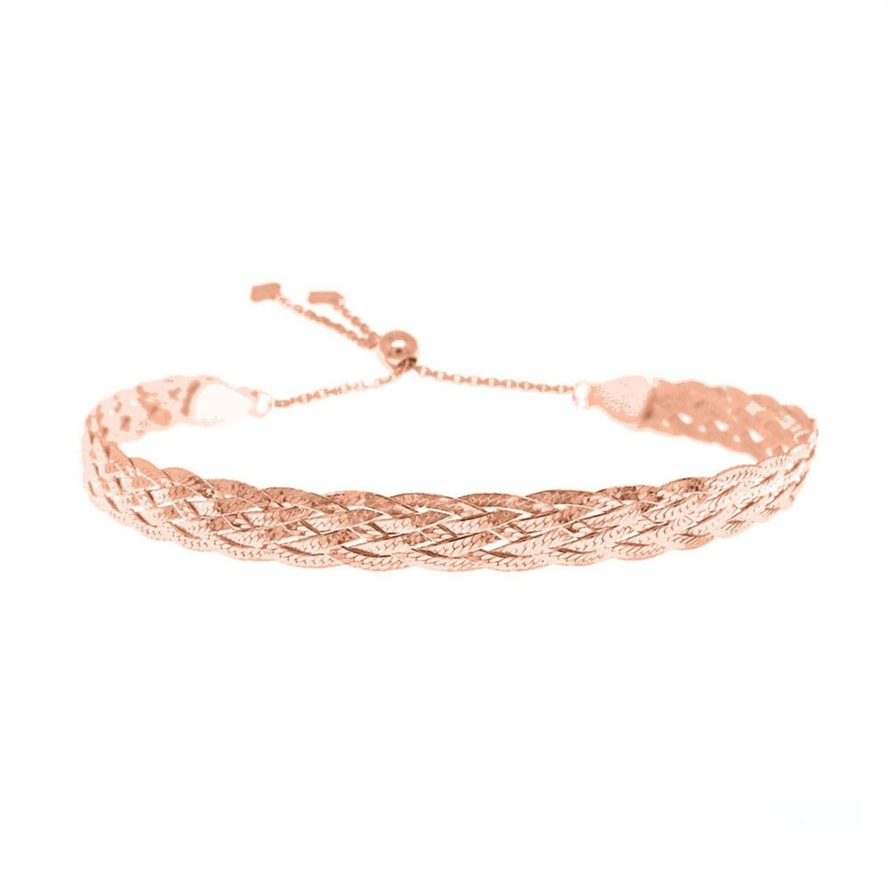 925 Sterling Silver Adjustable Braided Herringbone Bracelet