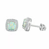 925 Sterling Silver Fire Opal White Topaz Halo Square Stud Earrings - 10MM