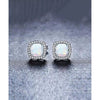 925 Sterling Silver Fire Opal White Topaz Halo Square Stud Earrings - 10MM