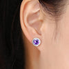 925 Sterling Silver Halo Round Cut Amethyst Stud Earrings