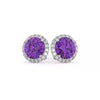 925 Sterling Silver Halo Round Cut Amethyst Stud Earrings