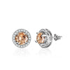 925 Sterling Silver Halo Round Cut Champagne Stud Earrings