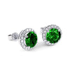 925 Sterling Silver Halo Round Cut Emerald Stud Earrings