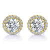 925 Sterling Silver Halo Round Cut Gold Stud Earrings