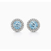 925 Sterling Silver Halo Round Cut Light Blue Stud Earrings - Blue Topaz