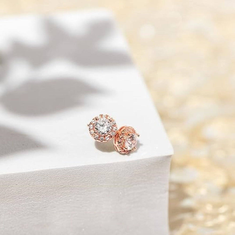 925 Sterling Silver Halo Round Cut Rose Gold Stud Earrings - Rose Gold