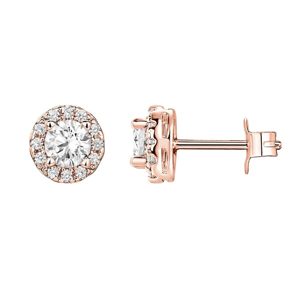 925 Sterling Silver Halo Round Cut Rose Gold Stud Earrings - Rose Gold