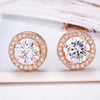 925 Sterling Silver Halo Round Cut Rose Gold Stud Earrings - Rose Gold