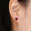 925 Sterling Silver Halo Round Cut Ruby Stud Earrings