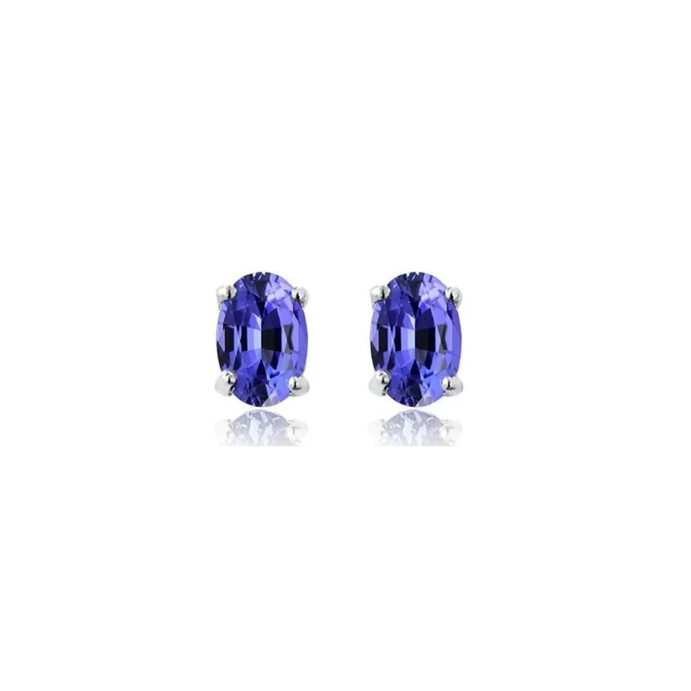 925 Sterling Silver Oval Cut Tanzanite Quartz Stud Earrings