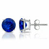 925 Sterling Silver Round Cut Sapphire Stud Earrings - Blue