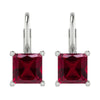 925 Sterling Silver Square 3.00Ct Ruby Drop Earrings