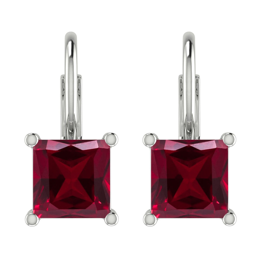 925 Sterling Silver Square 3.00Ct Ruby Drop Earrings