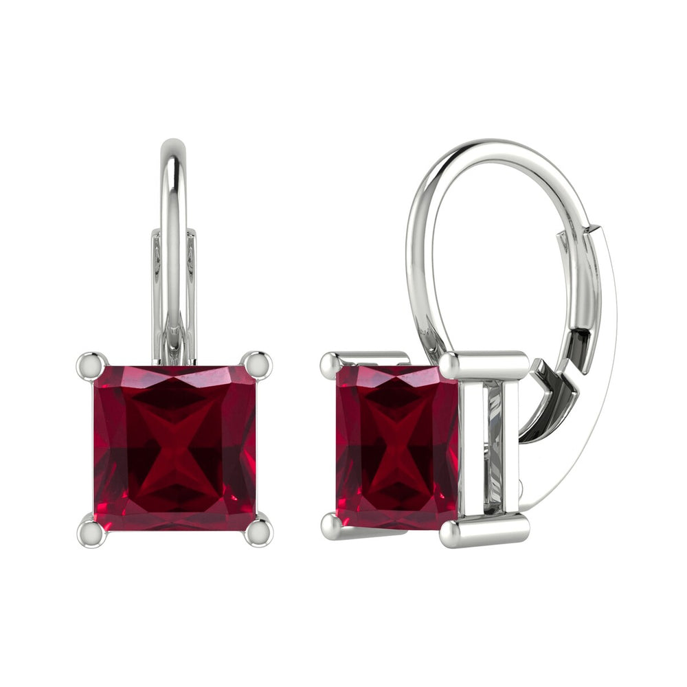 925 Sterling Silver Square 3.00Ct Ruby Drop Earrings