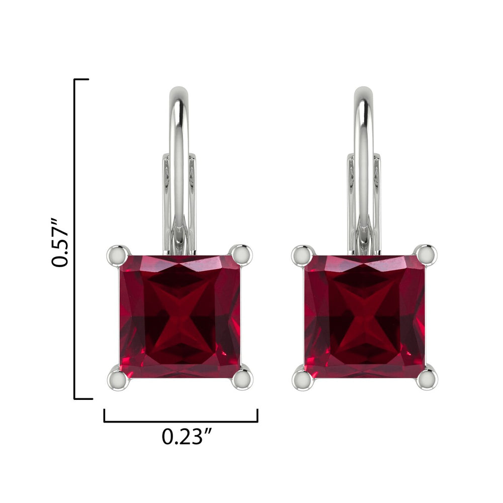 925 Sterling Silver Square 3.00Ct Ruby Drop Earrings