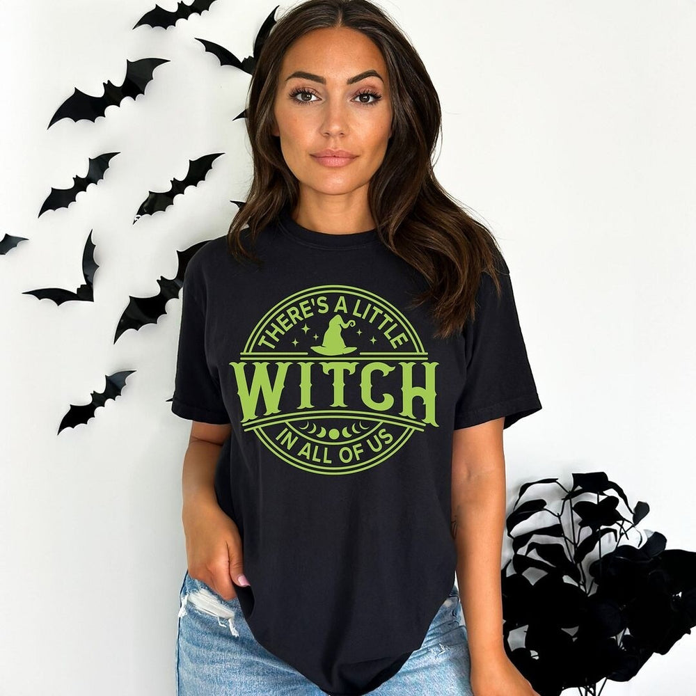 A Little Witch In All Of Us Puff Print Short Sleeve Crewnneck Tee