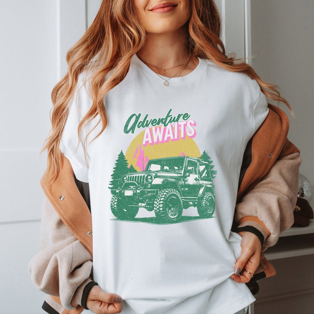 Adventure Awaits Jeep Short Sleeve Crewnneck Tee