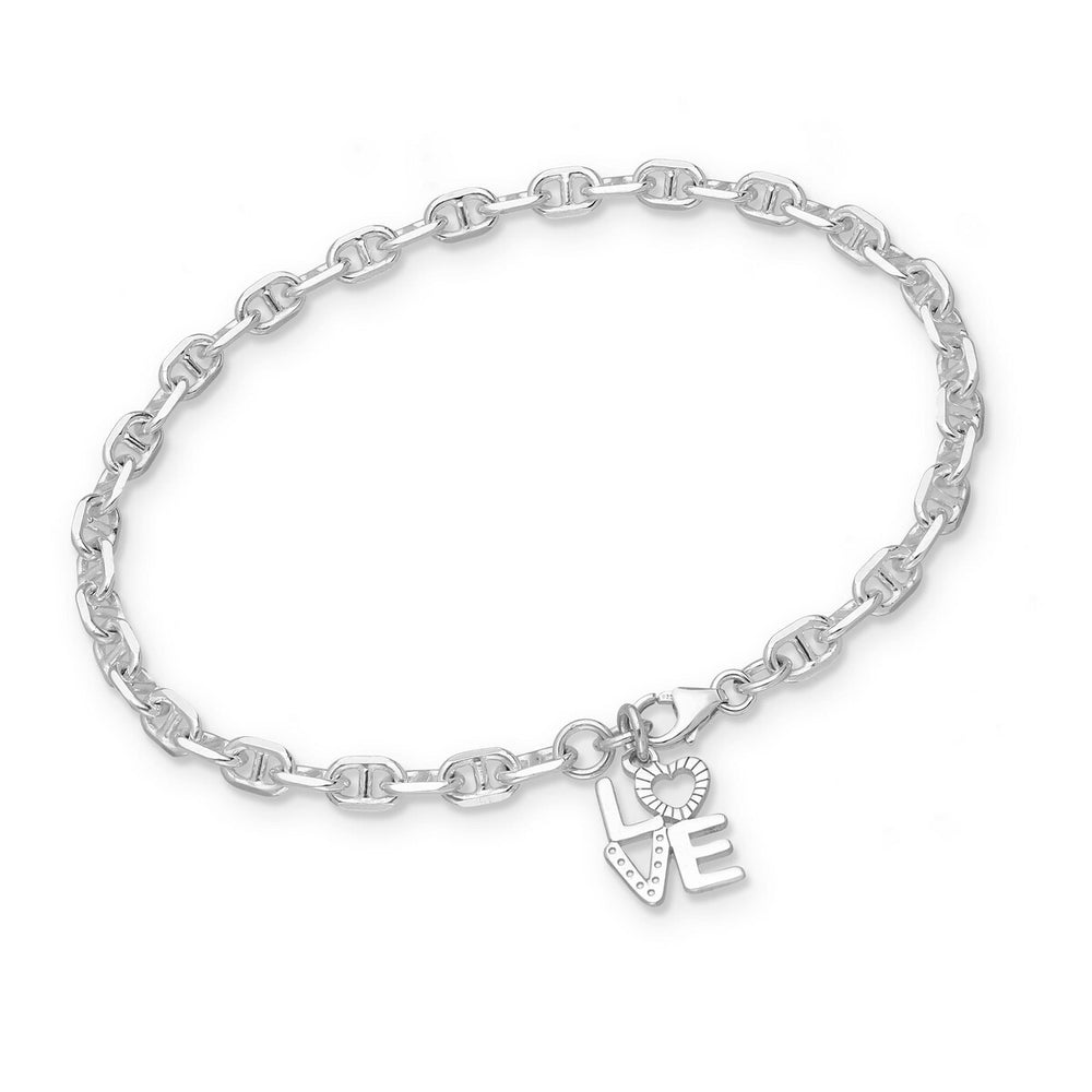 Ag Sterling Silver Love Charm Chain Bracelet