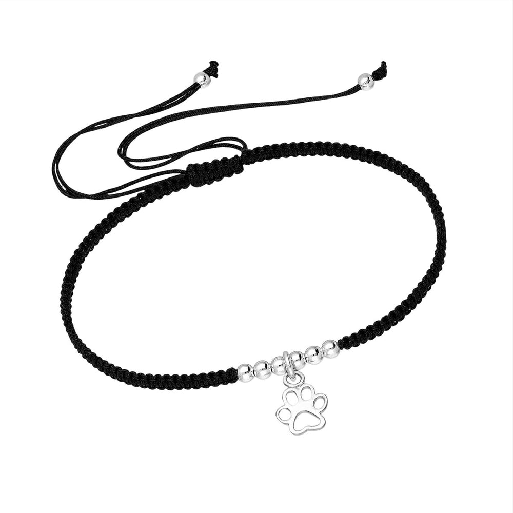 Black Adjustable Sterling Silver Paw Print Bracelet