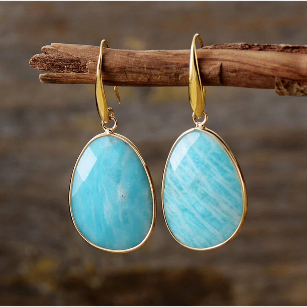 Amazonite & Goldtone Drop Earrings