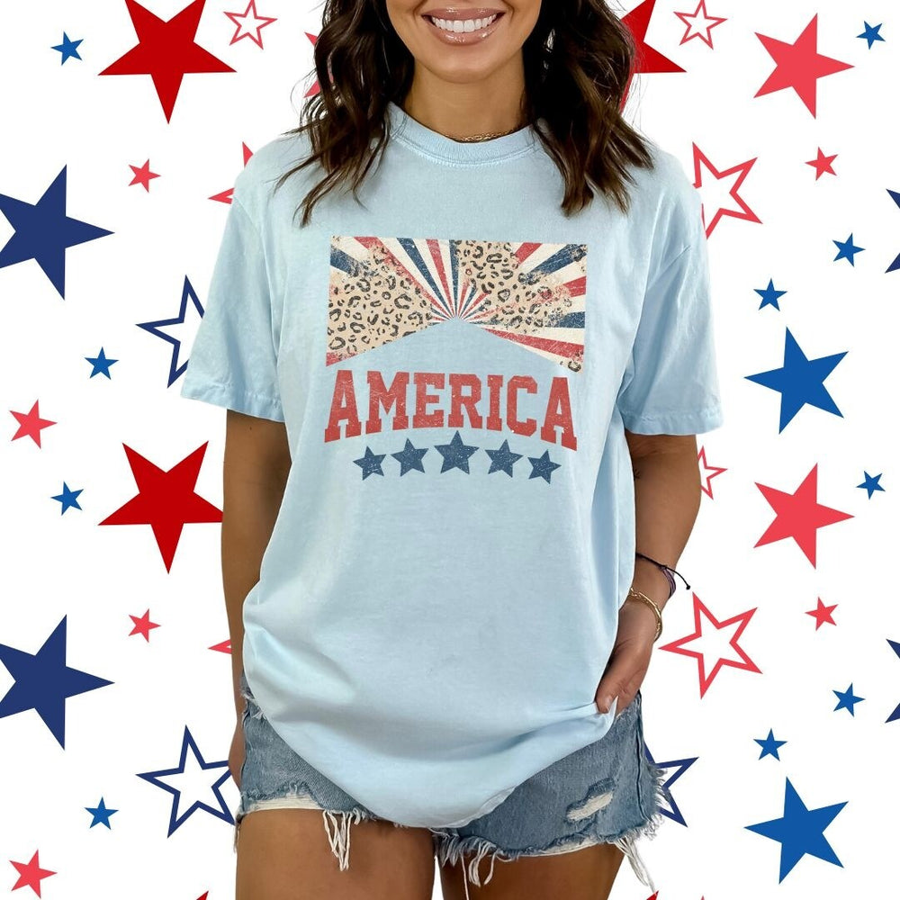 America Stars Leopard Garment Dyed Tee